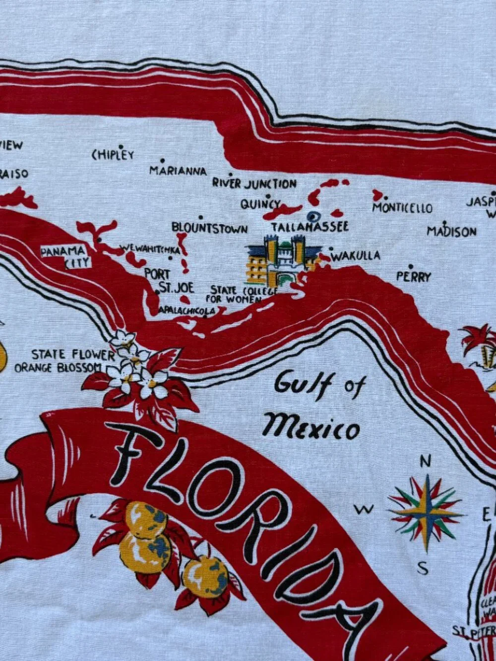 Vintage Florida Souvenir Map Tablecloth 58x50 MCM Kitsch Retro disneyworld miami
